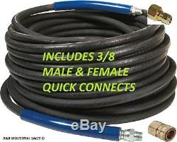 100' Pressure Washer Hose 3/8 4000psi with Quick Connects 100 ft Black