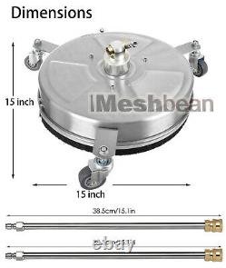 15Pressure Washer Surface Cleaner Attachment 4000 PSI Stainless Steel Deck+Wand