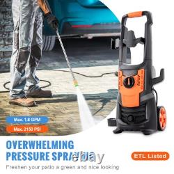 2150 PSI Electric Pressure Washer 1.8 GPM 1800W Cold Water Washer with Hose