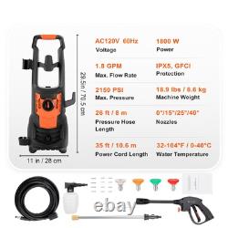 2150 PSI Electric Pressure Washer 1.8 GPM 1800W Cold Water Washer with Hose
