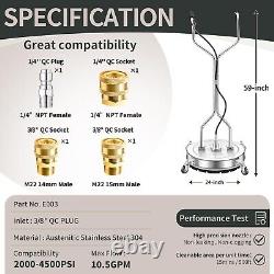 24 Pressure Washer Surface Cleaner 4500PSI with Handles & Wheels Stainless Steel