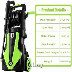 2.6 GPM 3500 PSI Electric High Power Washer Pressure Cleaner Machine 1800W Green