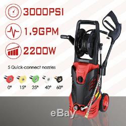 3000PSI 1.9GPM Electric Pressure Washer 5 Nozzles Built-in Soap Tank Hose Reel