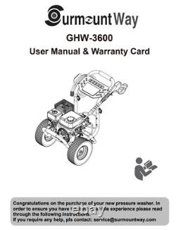 3600 PSI 2.6 GPM SurmountWay Gas Pressure Washer Power Garden Car Spray Washer