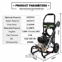 4200PSI 3.0GPM Gas Pressure Washer High Power Water Cleaner 212CC 4Stroke 7.0HP