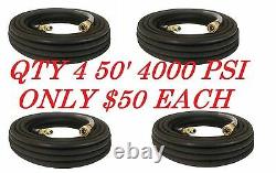 4-Pressure Washer Hose 50' with Couplers 4000 PSI BLACK Wire Braid FREE SHIPPING