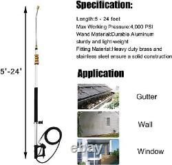 524FT Telescoping Pressure Washer Extension 4000PSI with 5 Spray Nozzle 6GPM