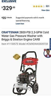 CRAFTSMAN 2800-PSI 2.3-GPM Cold Water Gas Pressure Washer with Briggs & Stratton