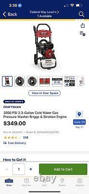 Craftsman 3000 PSI 2.3-Gallon Cold Water Gas Pressure Washer Briggs &