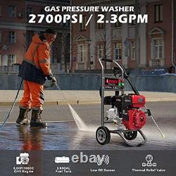 Gas Powered Pressure Washer 2700 PSI, 2.3 GPM 7HP with 3 Nozzle Attachments, Red