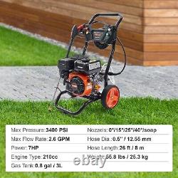 Gas Pressure Washer 3400 PSI 2.6 GPM Gas Powered Washer 210cc 5 Nozzles