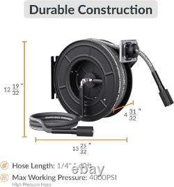 Giraffe Tools Retractable Power Pressure Washer Hose Reel 1/4 x 60 ft, 4000PSI