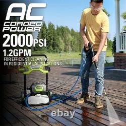 GreenWorks 2000 PSI Electric Pressure Washer 14 Amp 1.2 GPM 25Ft Hose 35Ft Cord