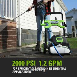 GreenWorks 2000 PSI Electric Pressure Washer 1.2 GPM with 25Ft Hose 35Ft Cord