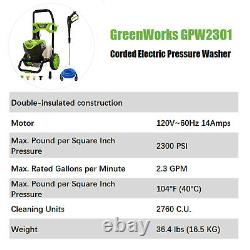 GreenWorks Pro 2300PSI Electric Pressure Washer 2.3GPM 14Amp 25Ft Hose 35Ft Cord