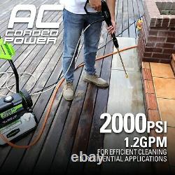 Greenworks 2000 PSI 1.2 GPM Electric Pressure Washer 25Ft Hose 35Ft Cord 4 Nozzl