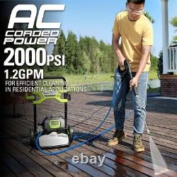 Greenworks 2000 PSI Corded Electric Pressure Washer 1.2 GPM 25Ft Hose 14Amp