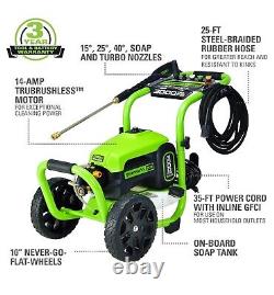Greenworks Pro 3000 Psi Electric Pressure Washer GPW3001 25Ft Hose 35Ft Cord 5No