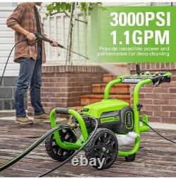 Greenworks Pro 3000 Psi Electric Pressure Washer GPW3001 25Ft Hose 35Ft Cord 5No