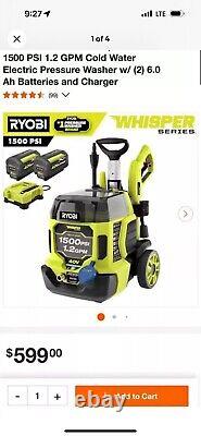 NEW RYOBI 40V HP Whisper Series 1500 PSI Pressure Washer (2) Batteries & Charger