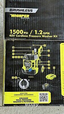 New RYOBI 40V Cordless Battery Pressure Washer 1500 PSI 1.2 GPM Cold Water Kit