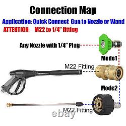 Pressure Washer Hose Connector Adapter Set Quick Connect Gun to Wand M22 to 1/4