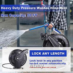 Pressure Washer Hose Reel 50 FT with Swivel Arm 3/8 NPT Outlet Pipe, 4000 PSI