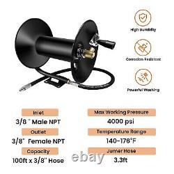 Pressure Washer Hose Reel With Jumper Hose for 3/8 X100ft 4000PSI Retractable