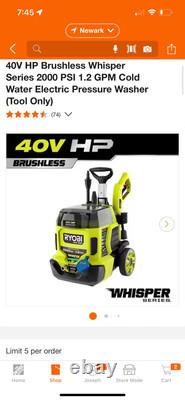 RYOBI 40V HP Brushless 2000 PSI 1.2 GPM Cold Water Pressure Washer (TOOL ONLY)