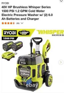 RYOBI 40V HP Whisper Series 1500 PSI Pressure Washer (2) Batt & Charger RY40PW15