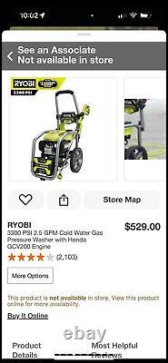 RYOBI Gas Pressure Washer 3300 PSI 2.5 GPM Cold Water with Honda GCV200 Engine