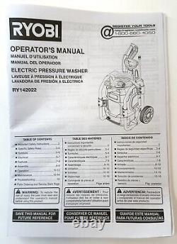 Ryobi 2000 PSI Electric Pressure Washer 1.2 GPM Cold Water Model RY142022