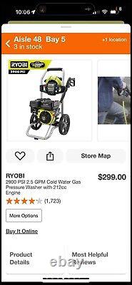 Ryobi RY802925VNM 2,900 PSI 2.5 GPM Cold Water Gas Pressure Washer