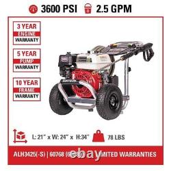 SIMPSON Gas Pressure Washer Cold Water 3600 PSI 2.5 GPM 196cc HONDA GX200 Engine