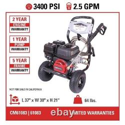 Simpson 61083 Clean Machine 3400 PSI 2.5 GPM Cold Water Gas Pressure Washer New