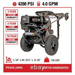 Simpson PS4240 4,200 PSI 4.0 GPM Gas Pressure Washer Powered by HONDA New