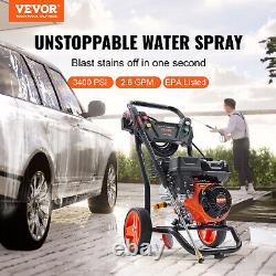 VEVOR 3400 PSI 2.6 GPM Gas Pressure Washer Powered Washer 210cc 5 Connect Nozzle