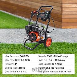 VEVOR 3400 PSI 2.6 GPM Gas Pressure Washer Powered Washer 210cc 5 Connect Nozzle