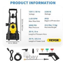 VEVOR Electric Pressure Washer, 2000 PSI, Max. 1.65 GPM Power Washer with 30 ft Hose