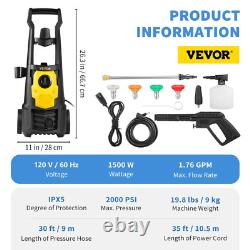 VEVOR Electric Pressure Washer, 2000 PSI, Max. 1.76 GPM Power Washer with30 ft Hose